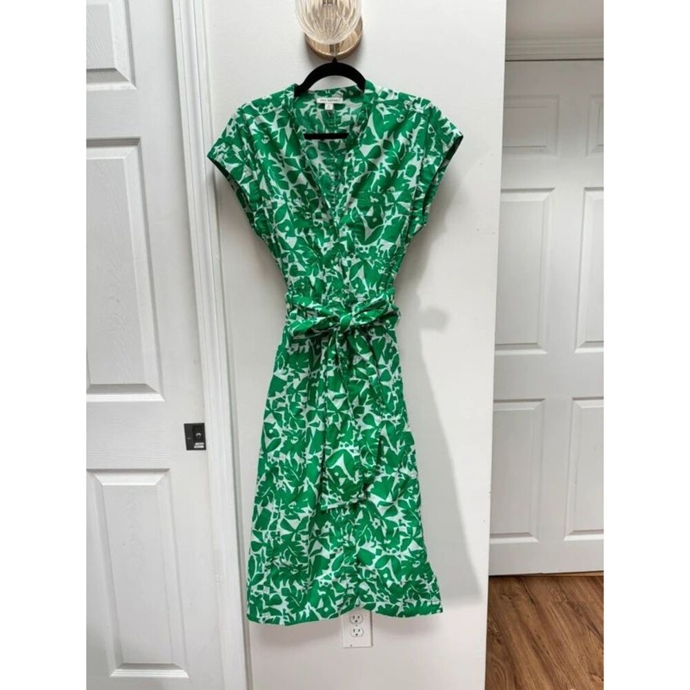 Button up green cotton tie dress